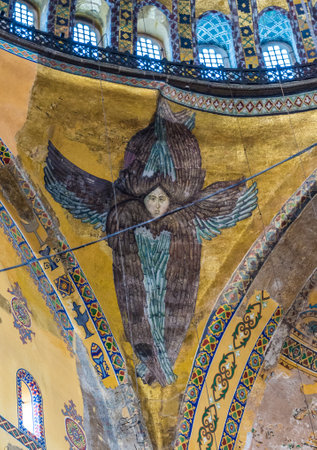 Hagia Sophia's 14th Century Winged Seraphim Interior Dome in Istanbul, Turkey.のeditorial素材