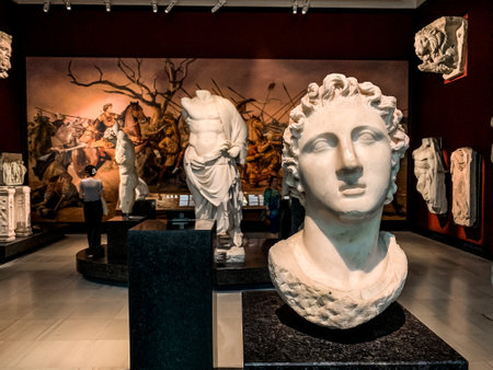 Bust of Alexander the Great at the Istanbul Archaeological Museum in Istanbul, Turkey.