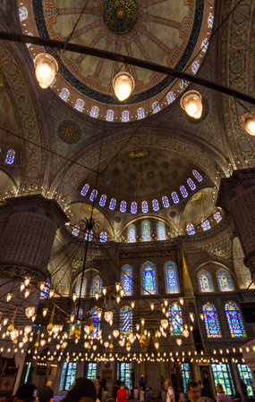 Blue MosqueÂ Interior Dome and Stained Glass in Istanbul, Turkey.のeditorial素材