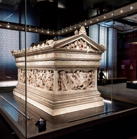 Sarcophagus of Alexander the Great at the Istanbul Archaeological Museum in Istanbul, Turkey.のeditorial素材