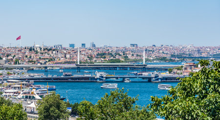 View of the Golden Horn with the Galata Bridge from Topkapi Palace in Istanbul, Turkey.のeditorial素材