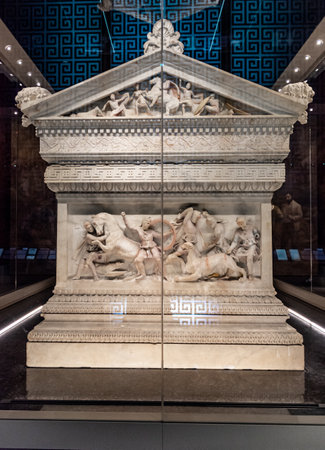 Sarcophagus of Alexander the Great at the Istanbul Archaeological Museum in Istanbul, Turkey.のeditorial素材