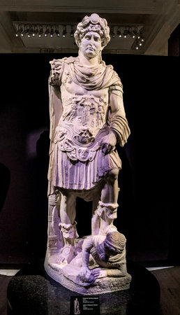 Statue of Emperor Hadian at the Istanbul Archaeological Museum  in Istanbul, Turkey.のeditorial素材