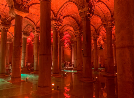 Basilica Cistern Ancient Columns and Modern Sculptures in Istanbul, Turkey.のeditorial素材