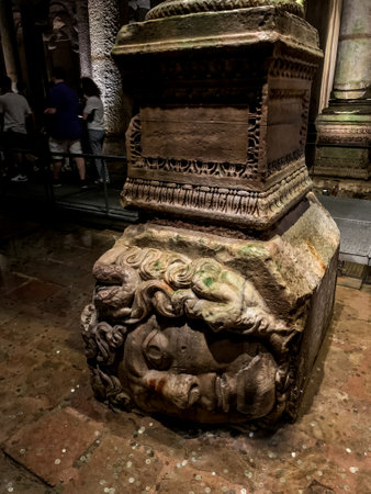 Basilica Cistern and Ancient Medusa Head in Istanbul, Turkey.のeditorial素材