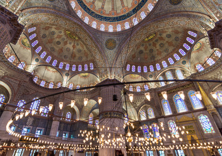 Blue MosqueÂ Interior Dome and Stained Glass in Istanbul, Turkey.のeditorial素材