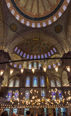 Blue MosqueÂ Interior Dome and Stained Glass in Istanbul, Turkey.のeditorial素材
