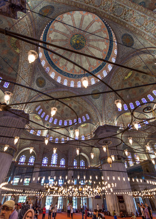 Blue MosqueÂ Interior Dome and Stained Glass in Istanbul, Turkey.のeditorial素材