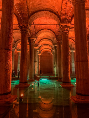 Basilica Cistern Ancient Columns and Modern Sculptures in Istanbul, Turkey.のeditorial素材