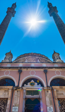 Otrakoy Mosque Exterior Entrance and Minarets in Istanbul, Turkey.のeditorial素材