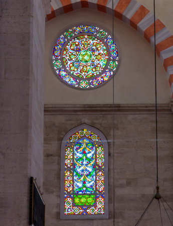 Suleymaniye Mosque Stained Glass in Istanbul, Turkey.のeditorial素材