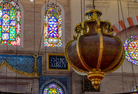 Suleymaniye Mosque Stained Glass in Istanbul, Turkey.のeditorial素材