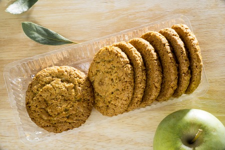 Oatmeal cookies with apple and bay leaf top viewの写真素材