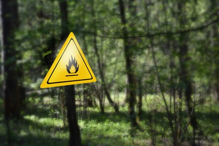 Warning sign for fire danger in the forest. Danger of forest fireの写真素材
