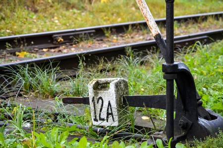 Arrow for switching the railway. Old arrow train. Old Railway arrows. Railways and arrow.の写真素材