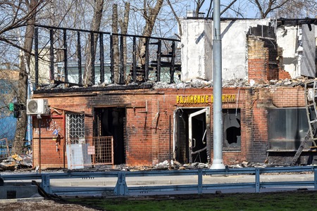 The house suffered from a fire. The ashes. Danger of fireのeditorial素材