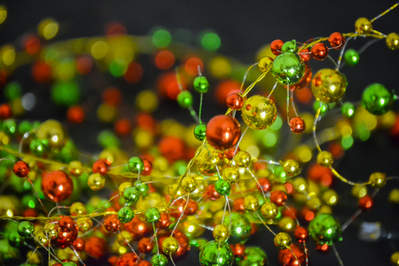 Merry Christmas and happy new year concept. A closeup of multicolored trinkets.の写真素材