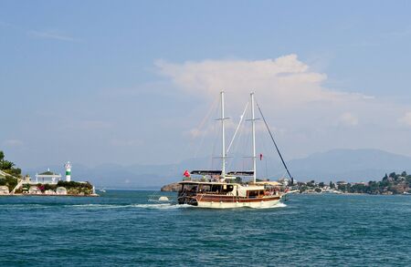 June 17, 2019 Fethiye Turkey. - Sailing pleasure boat for tourist boat trips in the Mediterraneanのeditorial素材