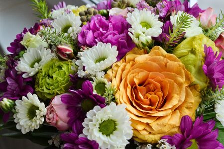 Background of flowers. Different flowers in a bouquet close-up