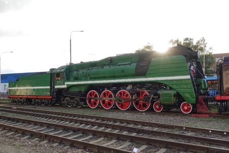 September 13, 2019 Russia, Moscow. - Old steam locomotive at the exhibition of railway transportのeditorial素材