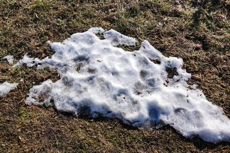Spring concept. Snow is melting. A little snow on the field. The snow has melted