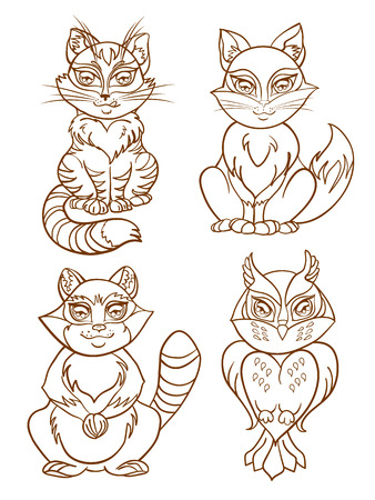 Cute animal set cartoon style design print.のイラスト素材