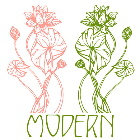 Modern botanical design element with lotus.のイラスト素材