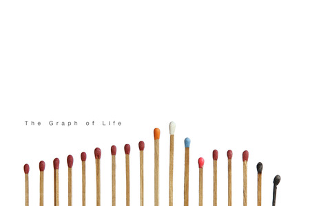 Set of match at different stages isolated on white background. Graph Abstract of life.