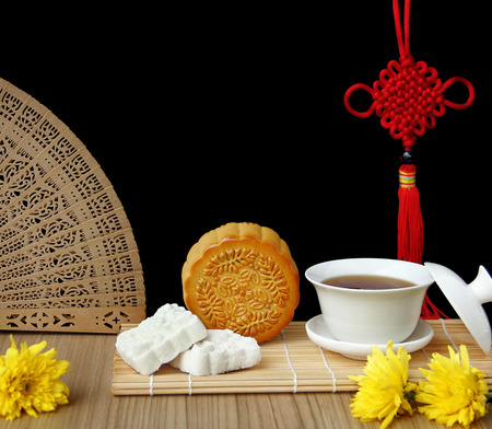 Mooncake and tea,Chinese mid autumn festival food.の写真素材