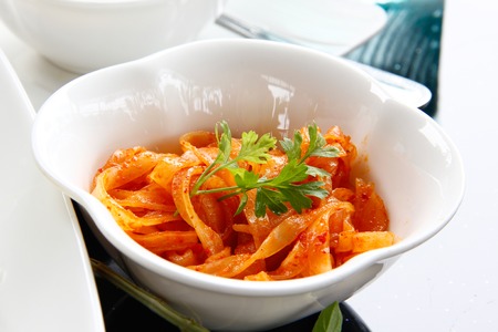 Close up of Thai traditional noodle in white container.の写真素材