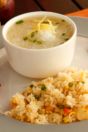 close up of boiled rice around with colorful decorationの写真素材