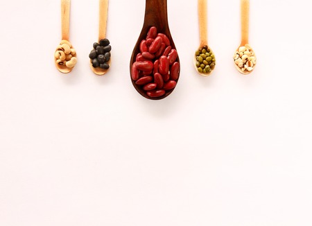 Different kinds of Grains, five grains are on white background.