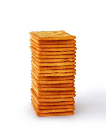Salty Crackers are on white background.の写真素材