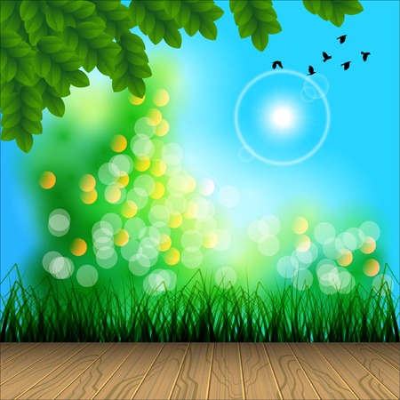 The Wooden Terrace among in Sunshine Garden Background. Garden and Natural Concept. Vector and Illustration, EPS 10
のイラスト素材