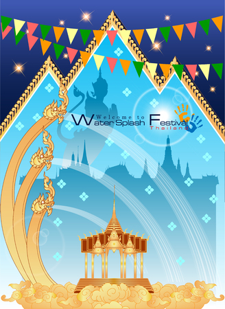 Abstract Background Songkran Festival: The Water Splash Festival of Thailand. Vector and Illustration, EPS 10のイラスト素材
