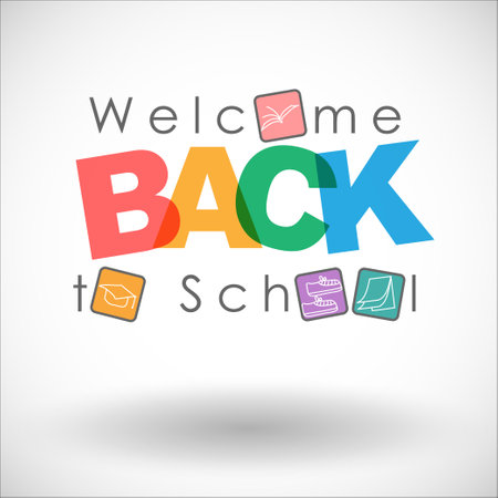 Abstract of Welcome Back to School Vector Background Design. Back to School in Text with Stationary Icon for Educational Learning. Vector and Illustration, EPS 10.のイラスト素材