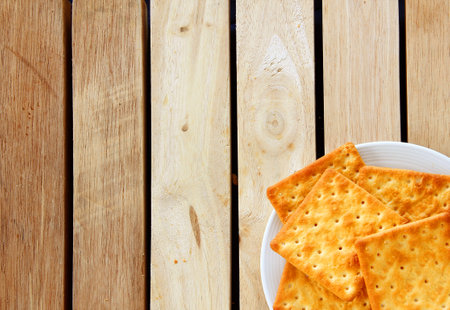 Many Yummy Square Cream Crackers For the best healthy foods and quick easy food composition are on the still-life scene. Dessert Concept.の写真素材