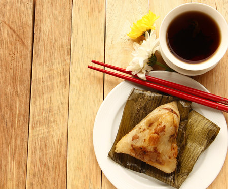 Asian Chinese rice dumplings or zongzi is the Traditional Food Culture that means good will for the favorable guy.の写真素材