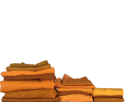 The Yellow robe in many Earth tones for the monk. The yellow fabric of a Buddhist Monk or A Buddhist Novice. Texture and Background Concept.の写真素材