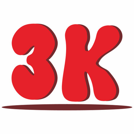 3k followers. Red number with shadow on white background. Vector illustration.のイラスト素材