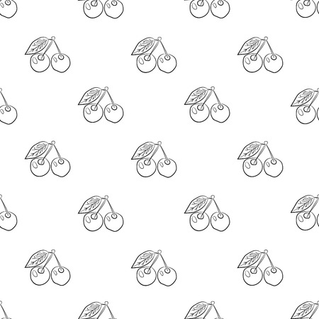 Two sweet cherries, black and white version, for use on fabrics or background.のイラスト素材