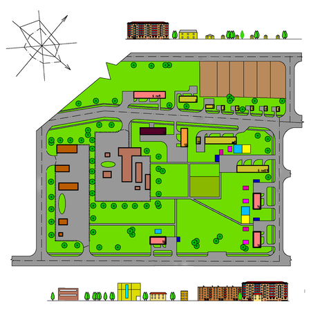 Drawing the plan of a small area in the cityの写真素材