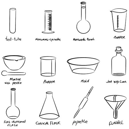 A set of chemical supplies, test tubes, pipettes and flasks. Everything for the laboratory works and textbooksのイラスト素材