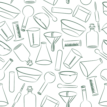 Laboratory scientific instruments on a white background. Pattern for wrapping paper, textiles, books, magazines, wrappers, packetsのイラスト素材