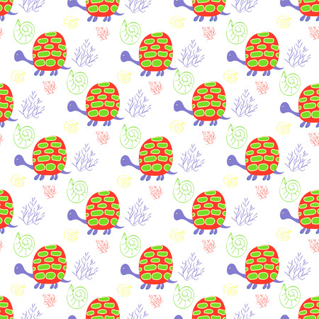 Children's background with turtles and algae for textiles and handicraftsのイラスト素材