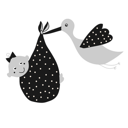 Illustration of a stork carrying a childのイラスト素材