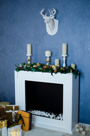 Background with Christmas and New Year fireplaceの写真素材