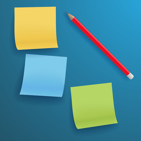 Stikers and pencil on a blue backgroundのイラスト素材