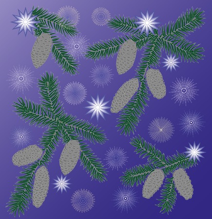 Spruce branches and snowflakes. Vector illustration.のイラスト素材