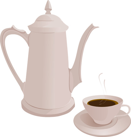 The coffee pot and Cup. Vector illustration. White coffee pot and Cup on white background.のイラスト素材